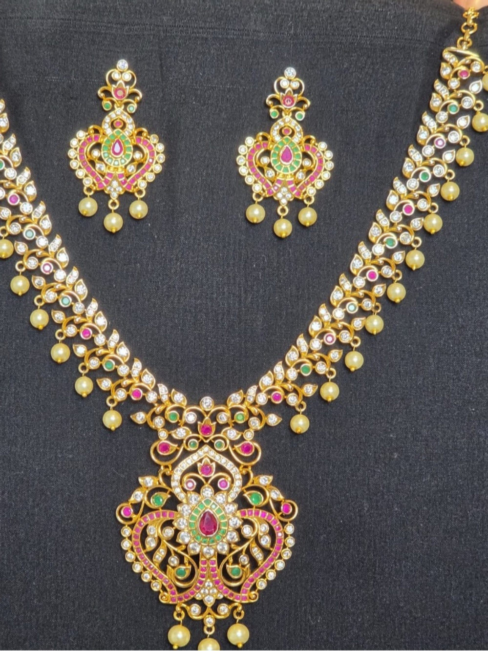Gold-Tone Pink & Green Pendant Necklace Set - Women Jewelry